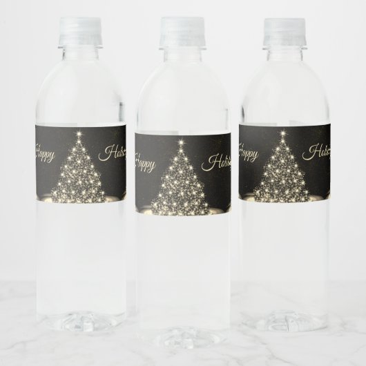 Christmas Party Golden Shiny Tree Winter Black Waterfles Etiket (Flessen)