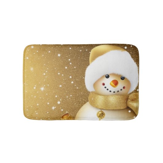 Christmas Party Golden Snowman Snowflakes Holidays Badmat (Voorkant)