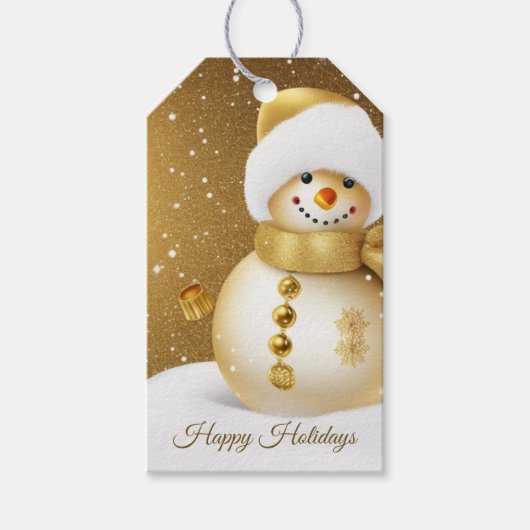 Christmas Party Golden Snowman Snowflakes Holidays Cadeaulabel (Voorkant)