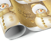 Christmas Party Golden Snowman Snowflakes Holidays Cadeaupapier (Rol Hoek)