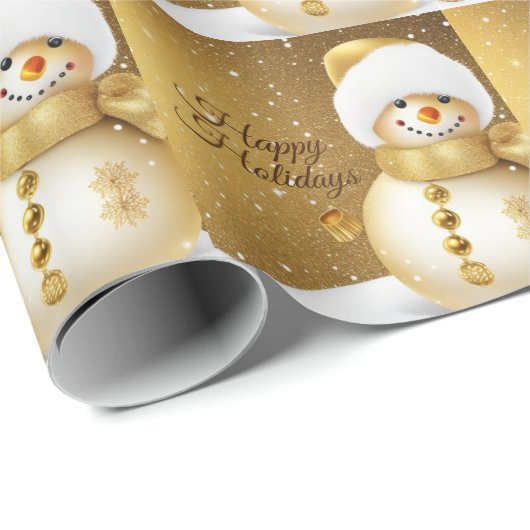 Christmas Party Golden Snowman Snowflakes Holidays Cadeaupapier (Rol Hoek)