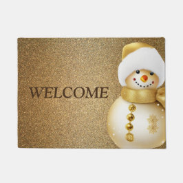 Christmas Party Golden Snowman Snowflakes Holidays Deurmat