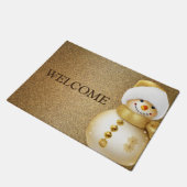 Christmas Party Golden Snowman Snowflakes Holidays Deurmat (Schuin)