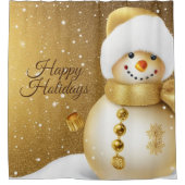 Christmas Party Golden Snowman Snowflakes Holidays Douchegordijn (Voorkant)