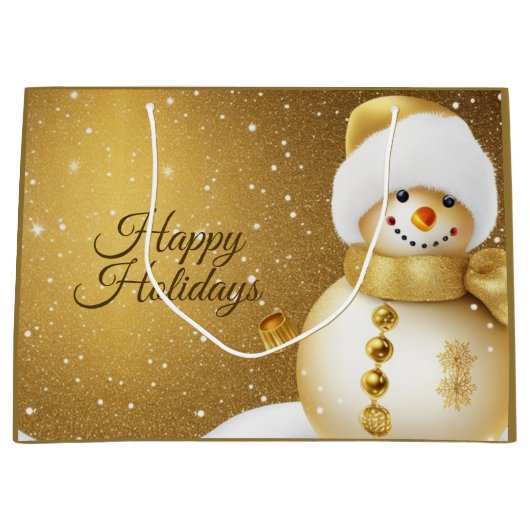 Christmas Party Golden Snowman Snowflakes Holidays Groot Cadeauzakje (Voorkant)