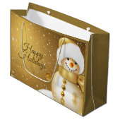 Christmas Party Golden Snowman Snowflakes Holidays Groot Cadeauzakje (Voorkant Gekanteld)
