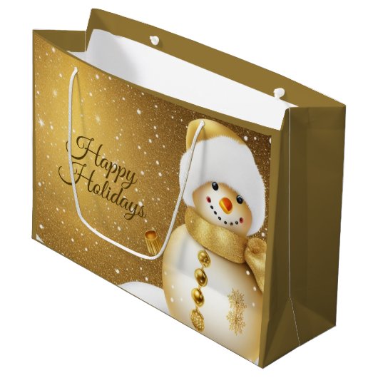 Christmas Party Golden Snowman Snowflakes Holidays Groot Cadeauzakje (Voorkant Gekanteld)