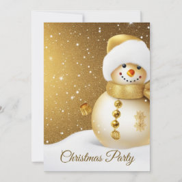 Christmas Party Golden Snowman Snowflakes Holidays Kaart
