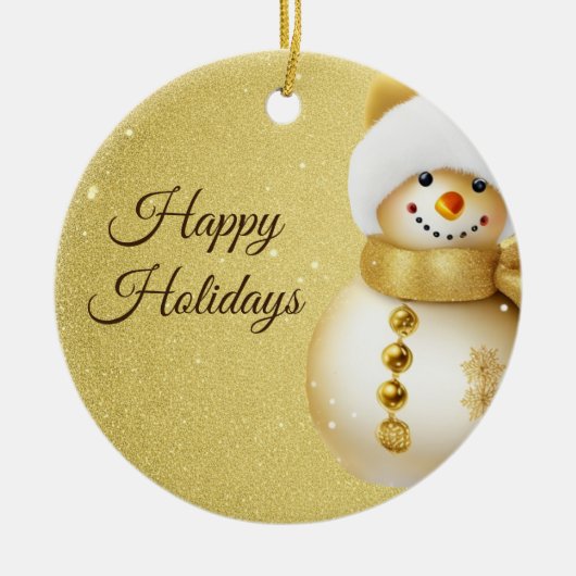 Christmas Party Golden Snowman Snowflakes Holidays Keramisch Ornament (Voorkant)