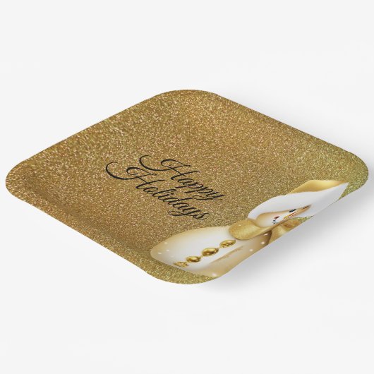 Christmas Party Golden Snowman Snowflakes Holidays Papieren Bordje (Gebogen)