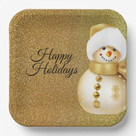 Christmas Party Golden Snowman Snowflakes Holidays Papieren Bordje