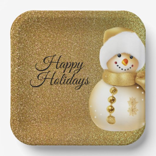 Christmas Party Golden Snowman Snowflakes Holidays Papieren Bordje (Voorkant)