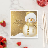 Christmas Party Golden Snowman Snowflakes Holidays Servet (Insitu)