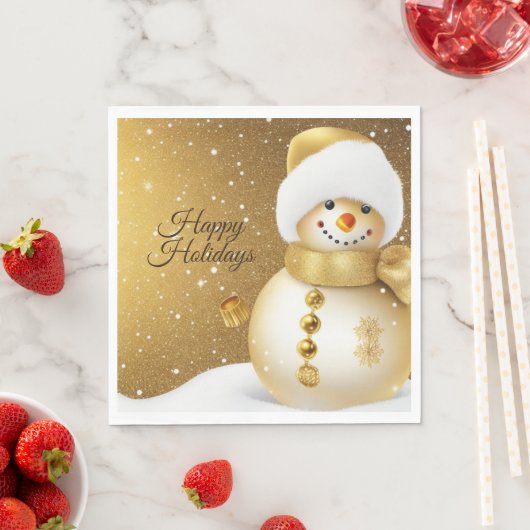 Christmas Party Golden Snowman Snowflakes Holidays Servet (Insitu)