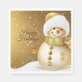 Christmas Party Golden Snowman Snowflakes Holidays Servet
