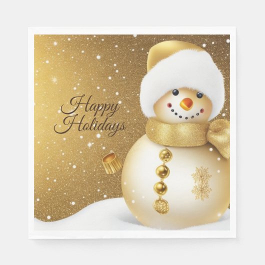 Christmas Party Golden Snowman Snowflakes Holidays Servet (Voorkant)