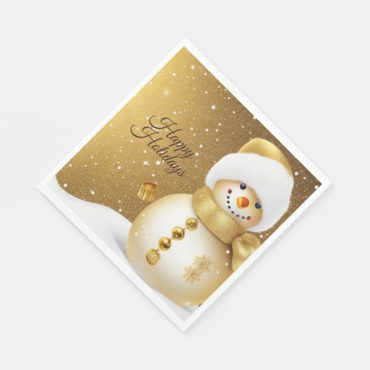 Christmas Party Golden Snowman Snowflakes Holidays Servet (Hoek)
