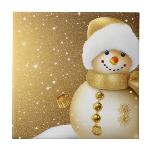 Christmas Party Golden Snowman Snowflakes Holidays Tegeltje (Voorkant)