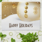 Christmas Party Golden Snowman Snowflakes Holidays Theedoek (Gevouwen)