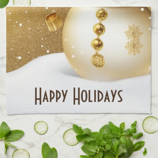 Christmas Party Golden Snowman Snowflakes Holidays Theedoek (Gevouwen)