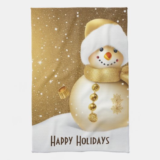 Christmas Party Golden Snowman Snowflakes Holidays Theedoek (Verticaal)