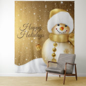 Christmas Party Golden Snowman Snowflakes Holidays Wandkleed (In situ)