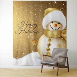 Christmas Party Golden Snowman Snowflakes Holidays Wandkleed