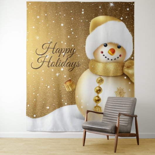 Christmas Party Golden Snowman Snowflakes Holidays Wandkleed (In situ)