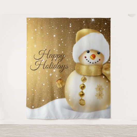Christmas Party Golden Snowman Snowflakes Holidays Wandkleed (Voorkant)