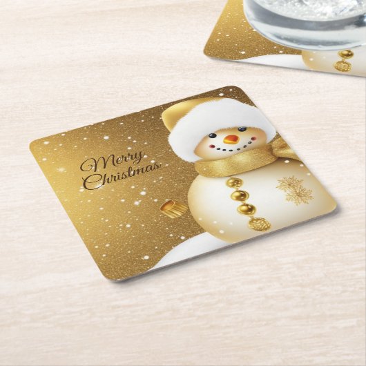 Christmas Party Golden Snowman Winter Holiday Kartonnen Onderzetters (Schuin)