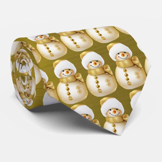 Christmas Party Golden Snowman Winter Holiday Stropdas (Opgerold)