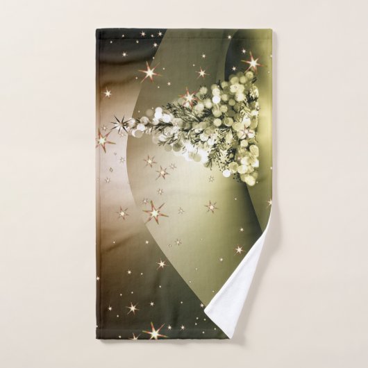 Christmas Party Golden Tree Shiny Sparkle Stars Bad Handdoek (Handdoek)