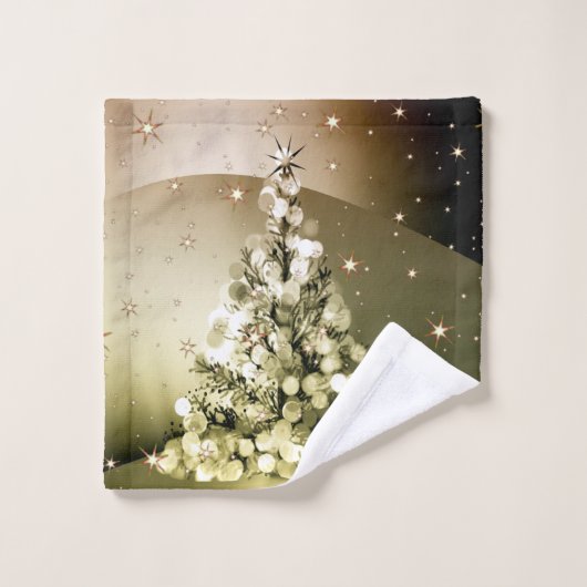 Christmas Party Golden Tree Shiny Sparkle Stars Bad Handdoek (Wasdoekje)