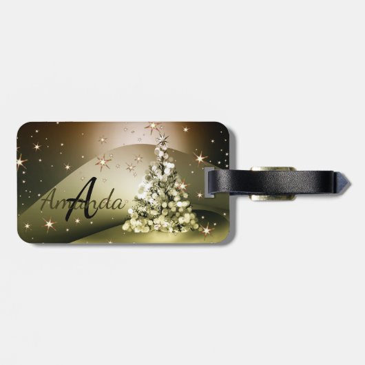 Christmas Party Golden Tree Shiny Sparkle Stars Bagagelabel (Achterkant horizontaal)