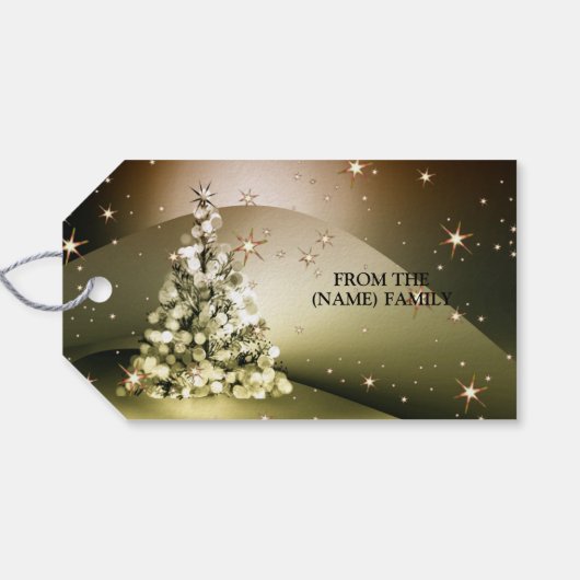 Christmas Party Golden Tree Shiny Sparkle Stars Cadeaulabel (Achterkant Horizontaal)
