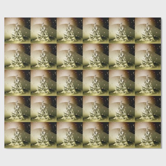 Christmas Party Golden Tree Shiny Sparkle Stars Cadeaupapier (Vlak)