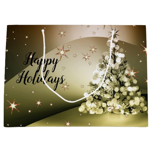 Christmas Party Golden Tree Shiny Sparkle Stars Groot Cadeauzakje (Voorkant)