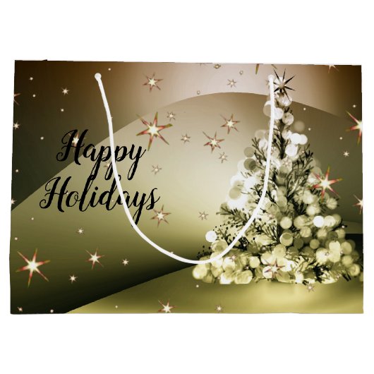 Christmas Party Golden Tree Shiny Sparkle Stars Groot Cadeauzakje (Achterkant)