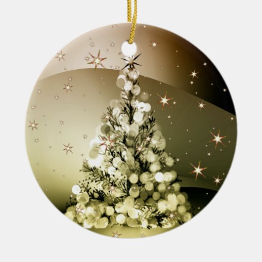 Christmas Party Golden Tree Shiny Sparkle Stars Keramisch Ornament (Voorkant)