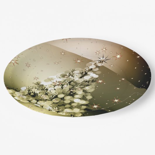 Christmas Party Golden Tree Shiny Sparkle Stars Papieren Bordje (Gekanteld)