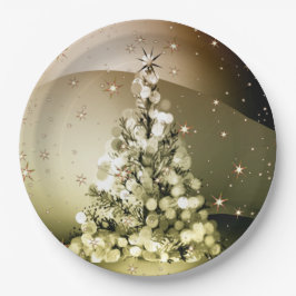 Christmas Party Golden Tree Shiny Sparkle Stars Papieren Bordje