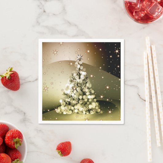 Christmas Party Golden Tree Shiny Sparkle Stars Servet (Insitu)