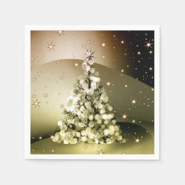 Christmas Party Golden Tree Shiny Sparkle Stars Servet