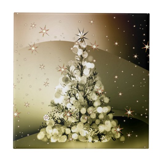 Christmas Party Golden Tree Shiny Sparkle Stars Tegeltje (Voorkant)