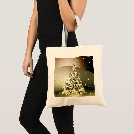 Christmas Party Golden Tree Shiny Sparkle Stars Tote Bag (Voorkant (product))