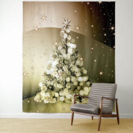 Christmas Party Golden Tree Shiny Sparkle Stars Wandkleed