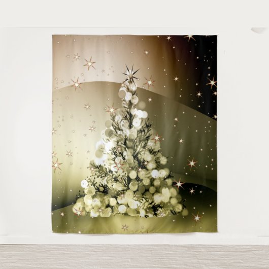Christmas Party Golden Tree Shiny Sparkle Stars Wandkleed (Voorkant)