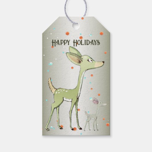 Christmas Party Green Deers Holidays Cute Cadeaulabel (Voorkant)