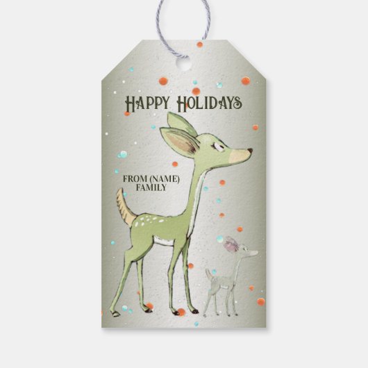 Christmas Party Green Deers Holidays Cute Cadeaulabel (Achterkant)