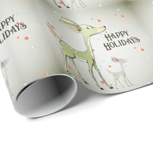 Christmas Party Green Deers Holidays Cute Cadeaupapier (Rol Hoek)